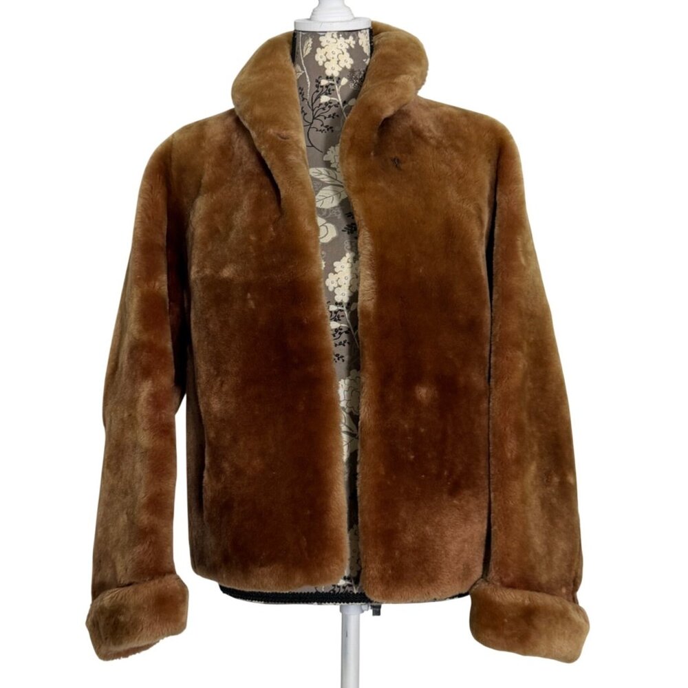 Vintage 1940's/1950's Golden Brown Mouton Lamb Fur Coat Womens Size Medium?